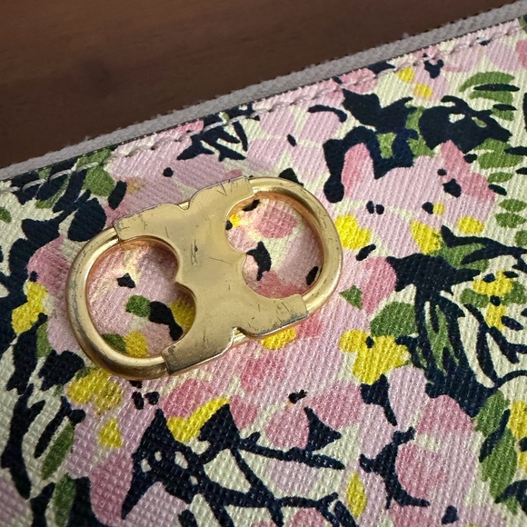Tory Burch Wallet Gemini Link Zip Continental Flower Fields Zip Around - Picture 3 of 6